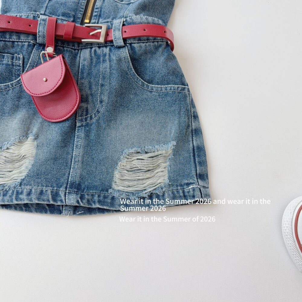 💙時尚牛仔吊帶裙套裝